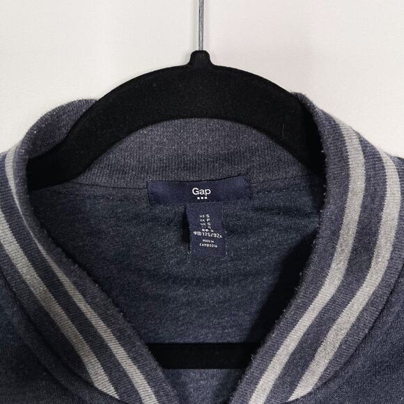 Gap Mens Small S Blue Gray Knit Bomber Jacket Full Zip Stripe Ribbed Hem Cuff - Picture 6 of 8